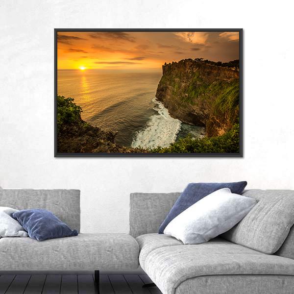 Sunset At Uluwatu Temple In Bali Indonesia Canvas Wall Art-3 Horizontal-Gallery Wrap-25" x 16"-Tiaracle