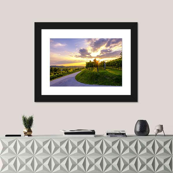 Sunset At Vineyards Of Vipava Valley Canvas Wall Art-1 Piece-Framed Print-20" x 16"-Tiaracle