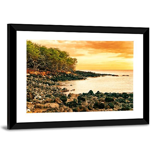 Sunset At Volcanic Stones Beach In Hawaii Canvas Wall Art-5 Horizontal-Gallery Wrap-22" x 12"-Tiaracle