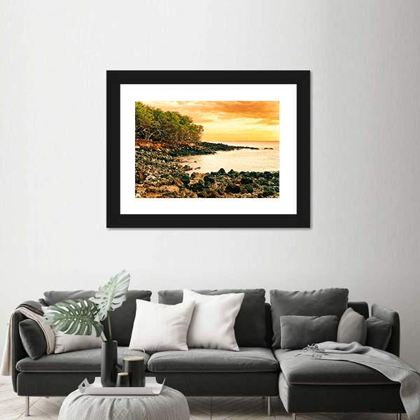 Sunset At Volcanic Stones Beach In Hawaii Canvas Wall Art-5 Horizontal-Gallery Wrap-22" x 12"-Tiaracle