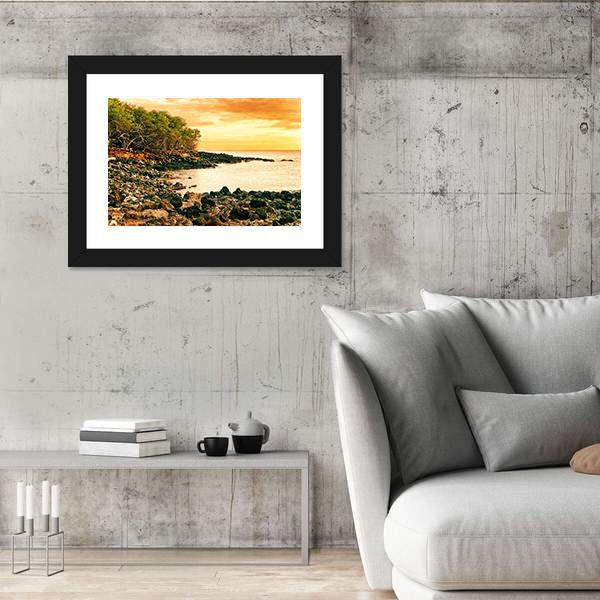 Sunset At Volcanic Stones Beach In Hawaii Canvas Wall Art-5 Horizontal-Gallery Wrap-22" x 12"-Tiaracle