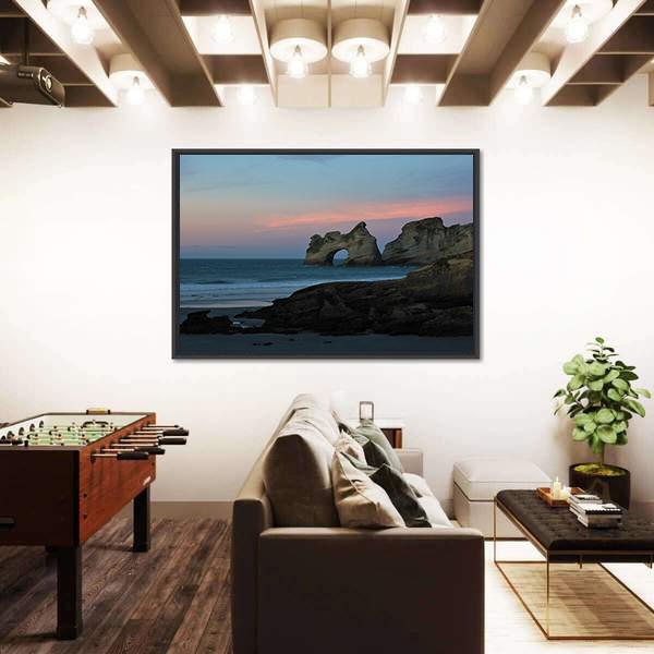 Sunset At Wharariki Beach New Zealand Canvas Wall Art-1 Piece-Floating Frame-36" x 24"-Tiaracle