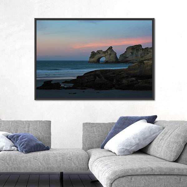 Sunset At Wharariki Beach New Zealand Canvas Wall Art-5 Horizontal-Gallery Wrap-22" x 12"-Tiaracle