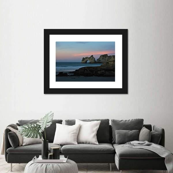Sunset At Wharariki Beach New Zealand Canvas Wall Art-5 Horizontal-Gallery Wrap-22" x 12"-Tiaracle