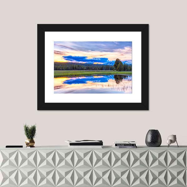 Sunset At Yellowstone National Park Canvas Wall Art-1 Piece-Framed Print-20" x 16"-Tiaracle