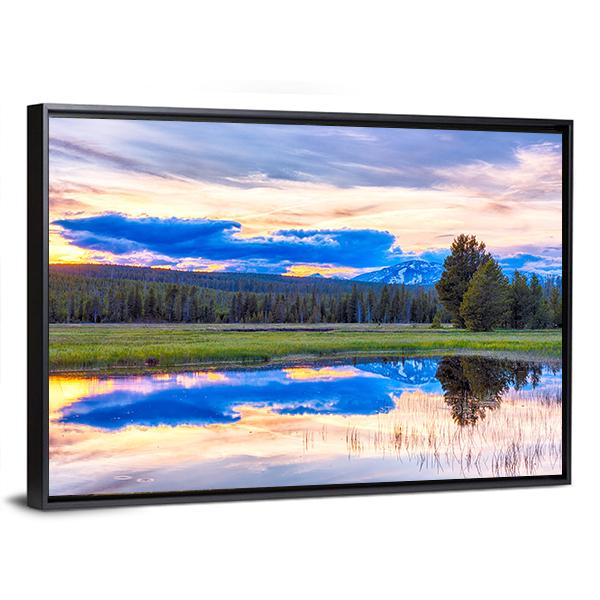 Sunset At Yellowstone National Park Canvas Wall Art-3 Horizontal-Gallery Wrap-25" x 16"-Tiaracle