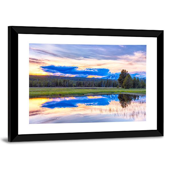 Sunset At Yellowstone National Park Canvas Wall Art-3 Horizontal-Gallery Wrap-25" x 16"-Tiaracle