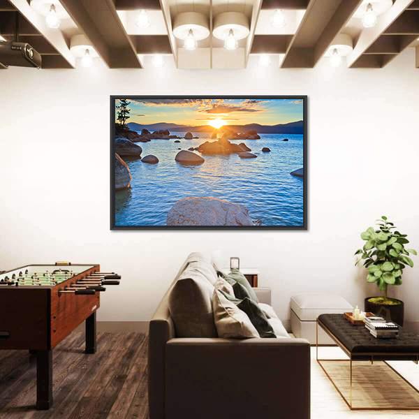 Sunset At lake Tahoe Canvas Wall Art-3 Horizontal-Gallery Wrap-25" x 16"-Tiaracle