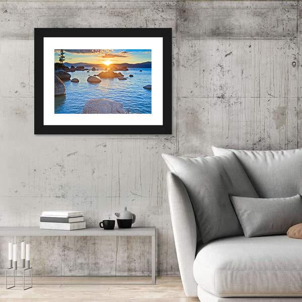 Sunset At lake Tahoe Canvas Wall Art-3 Horizontal-Gallery Wrap-25" x 16"-Tiaracle