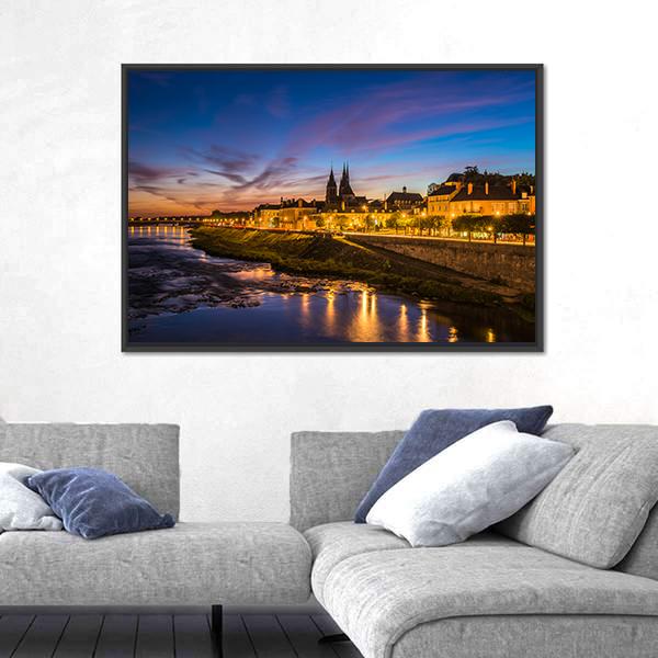 Sunset Image Of Blois And Loire River Canvas Wall Art-5 Horizontal-Gallery Wrap-22" x 12"-Tiaracle