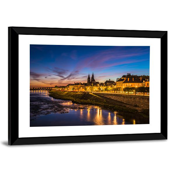 Sunset Image Of Blois And Loire River Canvas Wall Art-5 Horizontal-Gallery Wrap-22" x 12"-Tiaracle