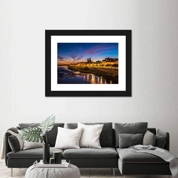 Sunset Image Of Blois And Loire River Canvas Wall Art-5 Horizontal-Gallery Wrap-22" x 12"-Tiaracle