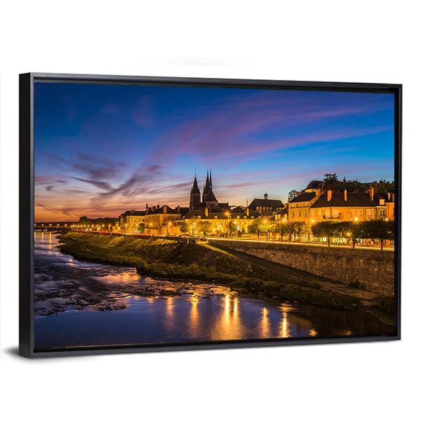 Sunset Image Of Blois And Loire River Canvas Wall Art-5 Horizontal-Gallery Wrap-22" x 12"-Tiaracle