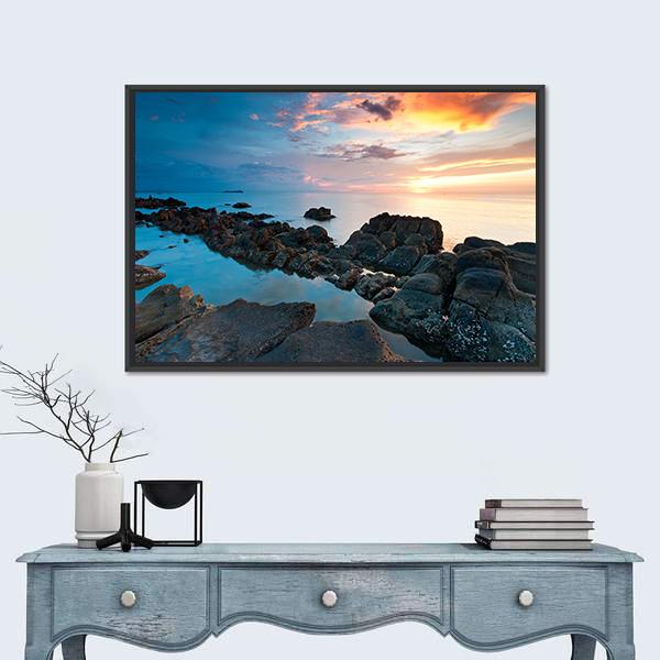 Sunset In Kota Kinabalu Beach Canvas Wall Art-1 Piece-Floating Frame-36" x 24"-Tiaracle