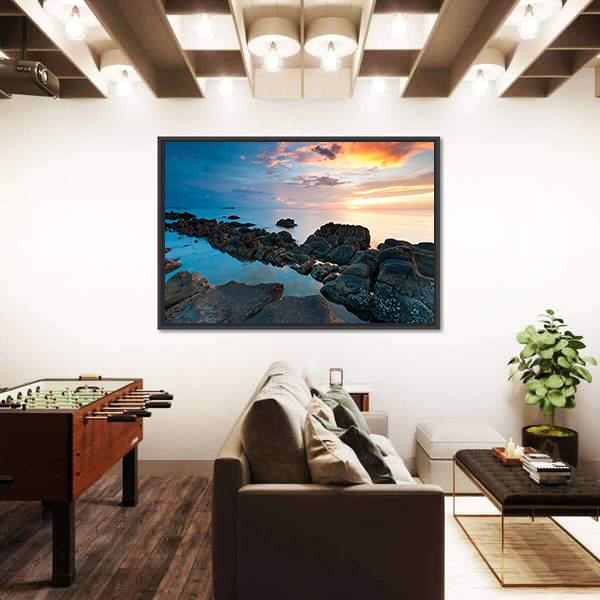 Sunset In Kota Kinabalu Beach Canvas Wall Art-5 Horizontal-Gallery Wrap-22" x 12"-Tiaracle