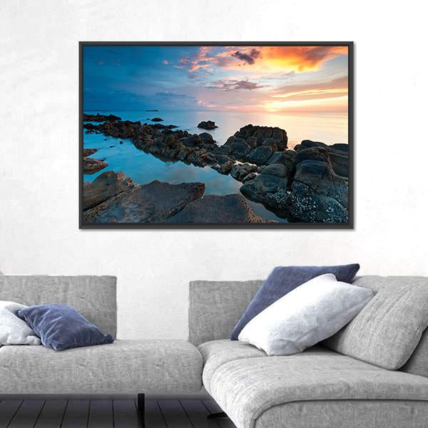 Sunset In Kota Kinabalu Beach Canvas Wall Art-5 Horizontal-Gallery Wrap-22" x 12"-Tiaracle