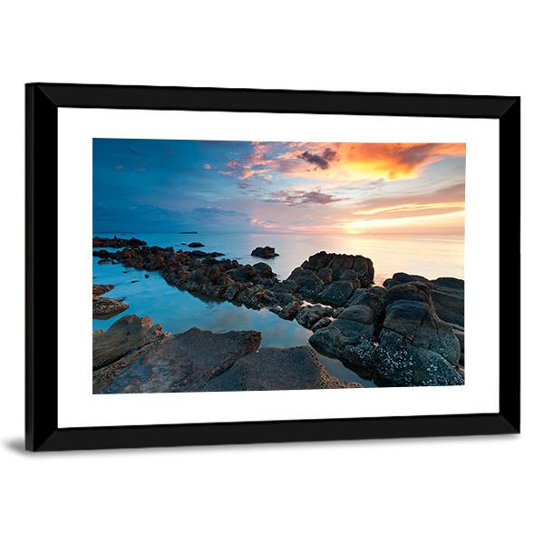 Sunset In Kota Kinabalu Beach Canvas Wall Art-5 Horizontal-Gallery Wrap-22" x 12"-Tiaracle