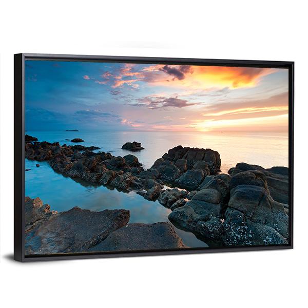Sunset In Kota Kinabalu Beach Canvas Wall Art-5 Horizontal-Gallery Wrap-22" x 12"-Tiaracle