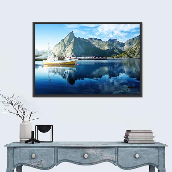 Sunset In Lofoten Islands Canvas Wall Art-1 Piece-Floating Frame-24" x 16"-Tiaracle