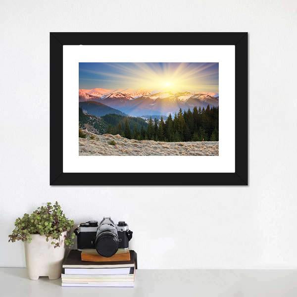 Sunset In Mountain Landscape Canvas Wall Art-1 Piece-Framed Print-20" x 16"-Tiaracle