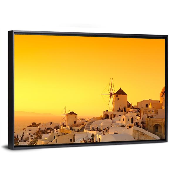 Sunset In Oia Village On Santorini Island Canvas Wall Art-3 Horizontal-Gallery Wrap-25" x 16"-Tiaracle