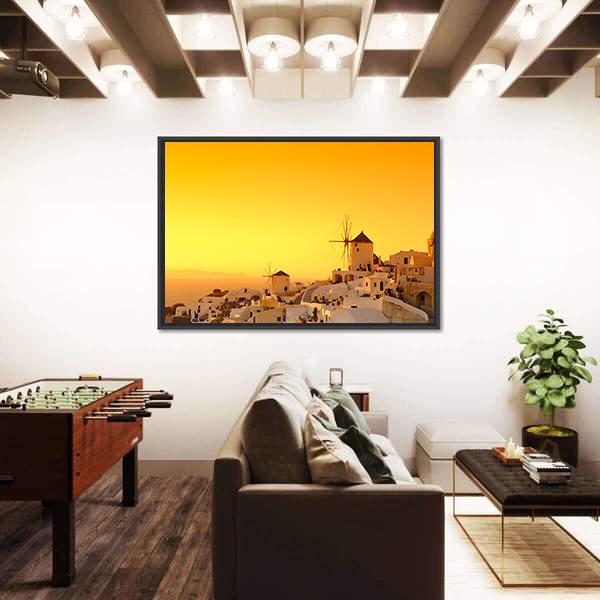 Sunset In Oia Village On Santorini Island Canvas Wall Art-5 Horizontal-Gallery Wrap-22" x 12"-Tiaracle