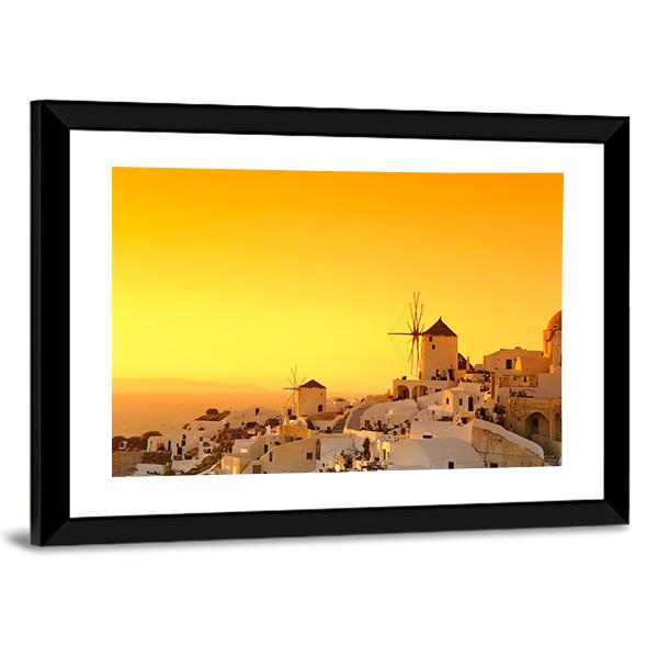 Sunset In Oia Village On Santorini Island Canvas Wall Art-3 Horizontal-Gallery Wrap-25" x 16"-Tiaracle