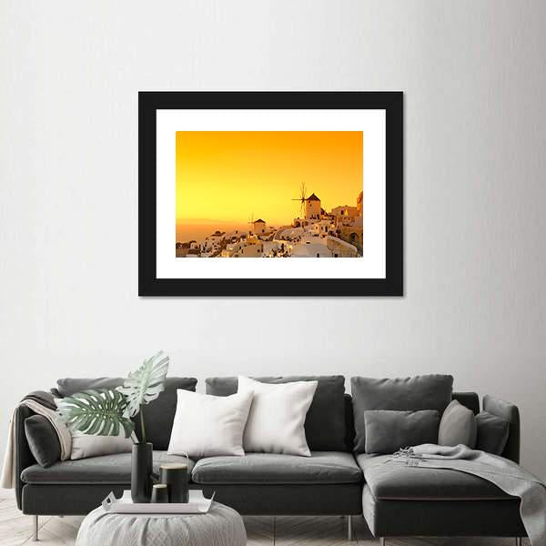 Sunset In Oia Village On Santorini Island Canvas Wall Art-3 Horizontal-Gallery Wrap-25" x 16"-Tiaracle