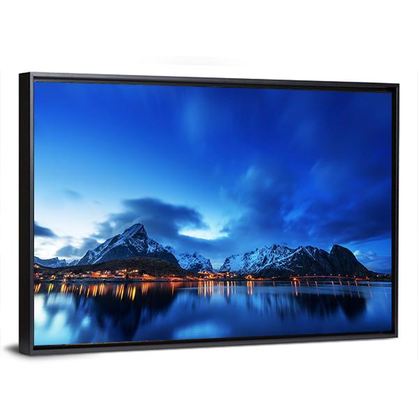 Sunset In Reine Village In Lofoten Islands Canvas Wall Art-3 Horizontal-Gallery Wrap-25" x 16"-Tiaracle