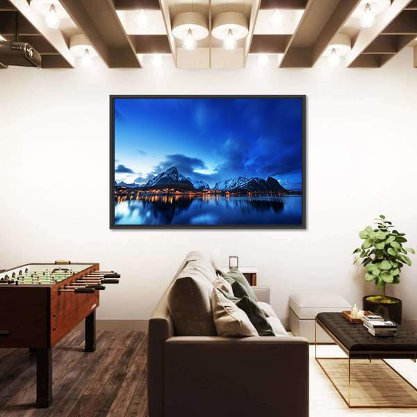Sunset In Reine Village In Lofoten Islands Canvas Wall Art-3 Horizontal-Gallery Wrap-25" x 16"-Tiaracle