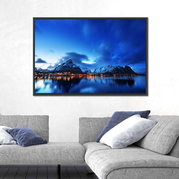 Sunset In Reine Village In Lofoten Islands Canvas Wall Art-3 Horizontal-Gallery Wrap-25" x 16"-Tiaracle