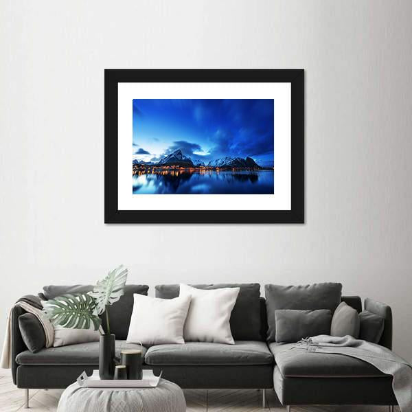 Sunset In Reine Village In Lofoten Islands Canvas Wall Art-3 Horizontal-Gallery Wrap-25" x 16"-Tiaracle