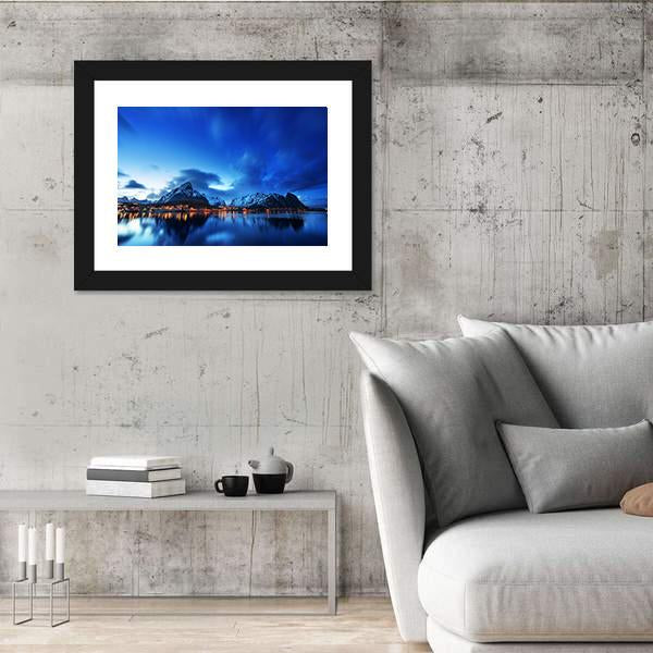 Sunset In Reine Village In Lofoten Islands Canvas Wall Art-3 Horizontal-Gallery Wrap-25" x 16"-Tiaracle