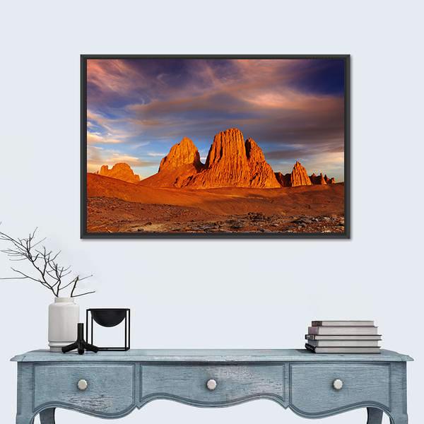 Sunset In Sahara Desert Canvas Wall Art-1 Piece-Floating Frame-24" x 16"-Tiaracle