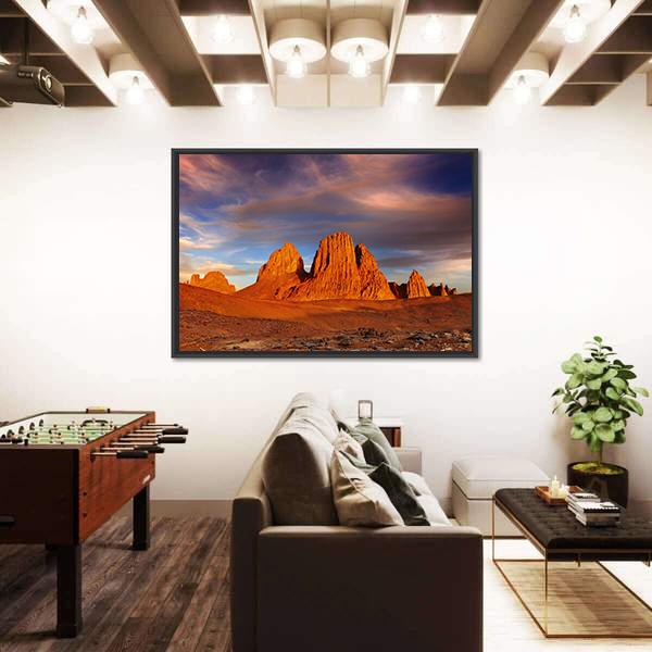 Sunset In Sahara Desert Canvas Wall Art-5 Horizontal-Gallery Wrap-22" x 12"-Tiaracle