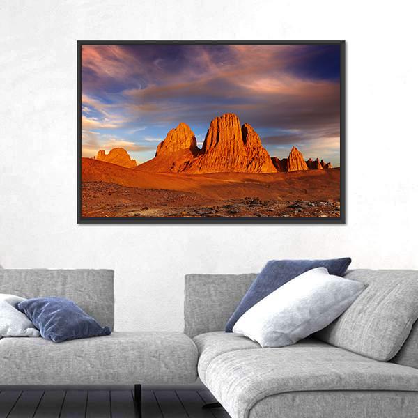 Sunset In Sahara Desert Canvas Wall Art-5 Horizontal-Gallery Wrap-22" x 12"-Tiaracle