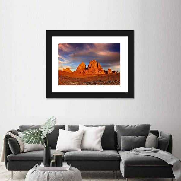 Sunset In Sahara Desert Canvas Wall Art-5 Horizontal-Gallery Wrap-22" x 12"-Tiaracle