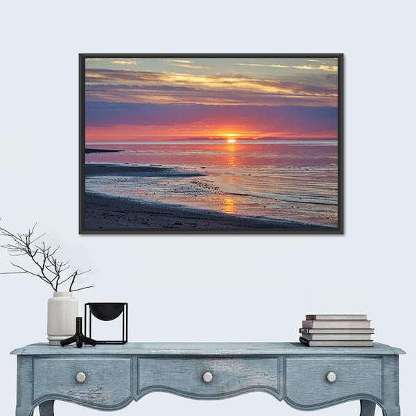 Sunset In The White Sea Canvas Wall Art-1 Piece-Floating Frame-24" x 16"-Tiaracle