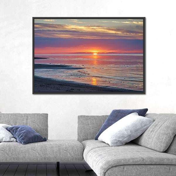 Sunset In The White Sea Canvas Wall Art-3 Horizontal-Gallery Wrap-25" x 16"-Tiaracle