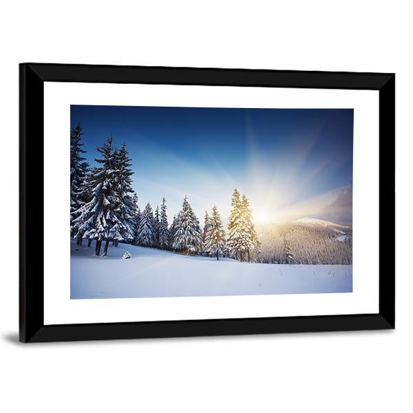 Sunset In The Winter Mountains Landscape Canvas Wall Art-5 Horizontal-Gallery Wrap-22" x 12"-Tiaracle
