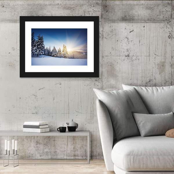 Sunset In The Winter Mountains Landscape Canvas Wall Art-5 Horizontal-Gallery Wrap-22" x 12"-Tiaracle