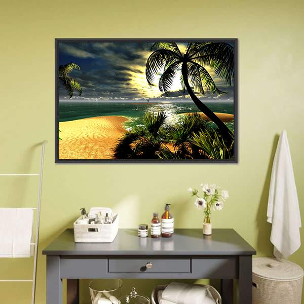 Sunset In Tropical Paradise Canvas Wall Art-1 Piece-Floating Frame-24" x 16"-Tiaracle