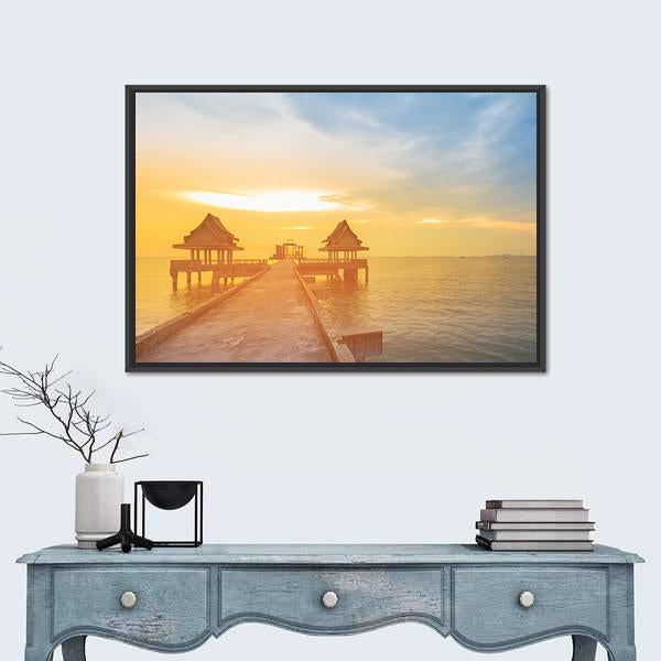 Sunset Leading To The Sea Coast Skyline Canvas Wall Art-1 Piece-Floating Frame-36" x 24"-Tiaracle