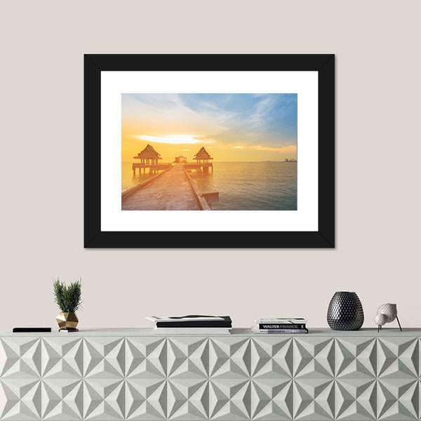 Sunset Leading To The Sea Coast Skyline Canvas Wall Art-1 Piece-Framed Print-30" x 20"-Tiaracle