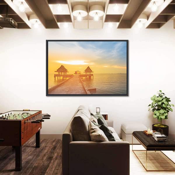 Sunset Leading To The Sea Coast Skyline Canvas Wall Art-5 Horizontal-Gallery Wrap-22" x 12"-Tiaracle