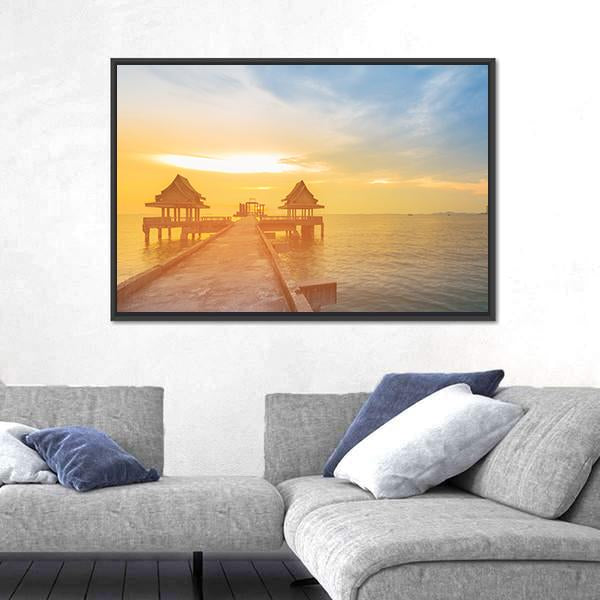 Sunset Leading To The Sea Coast Skyline Canvas Wall Art-5 Horizontal-Gallery Wrap-22" x 12"-Tiaracle