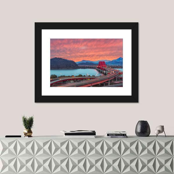 Sunset Of Banghwa Bridge At Seoul Canvas Wall Art-1 Piece-Framed Print-20" x 16"-Tiaracle