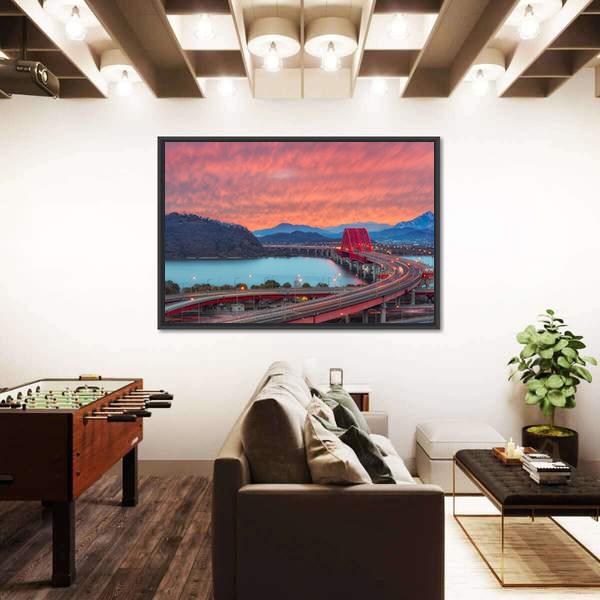 Sunset Of Banghwa Bridge At Seoul Canvas Wall Art-5 Horizontal-Gallery Wrap-22" x 12"-Tiaracle