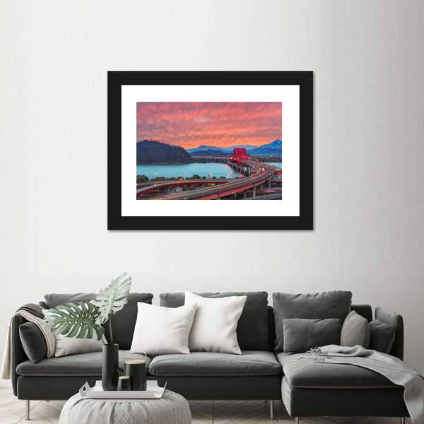 Sunset Of Banghwa Bridge At Seoul Canvas Wall Art-5 Horizontal-Gallery Wrap-22" x 12"-Tiaracle