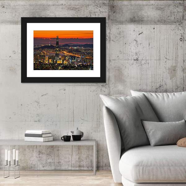 Sunset Of Seoul City Skyline Canvas Wall Art-5 Horizontal-Gallery Wrap-22" x 12"-Tiaracle